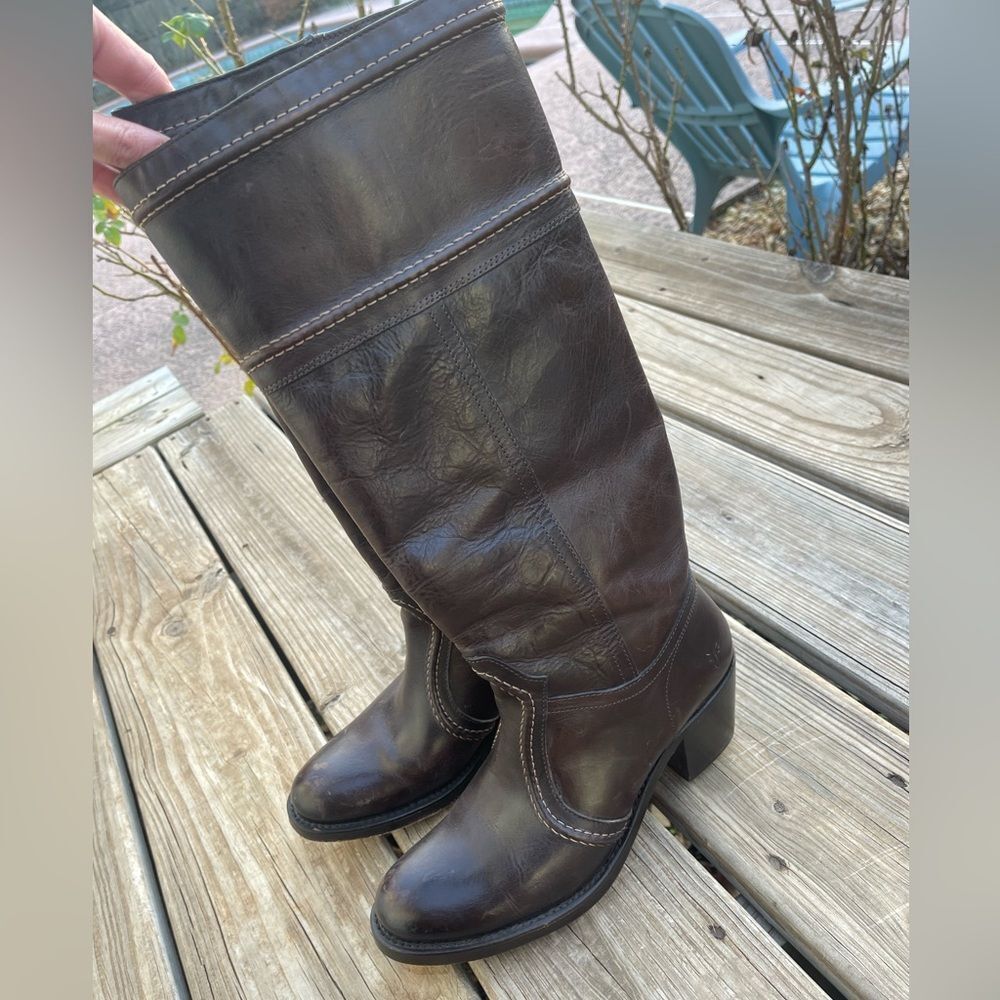 Frye Dark Brown Leather Heeled Riding Boots